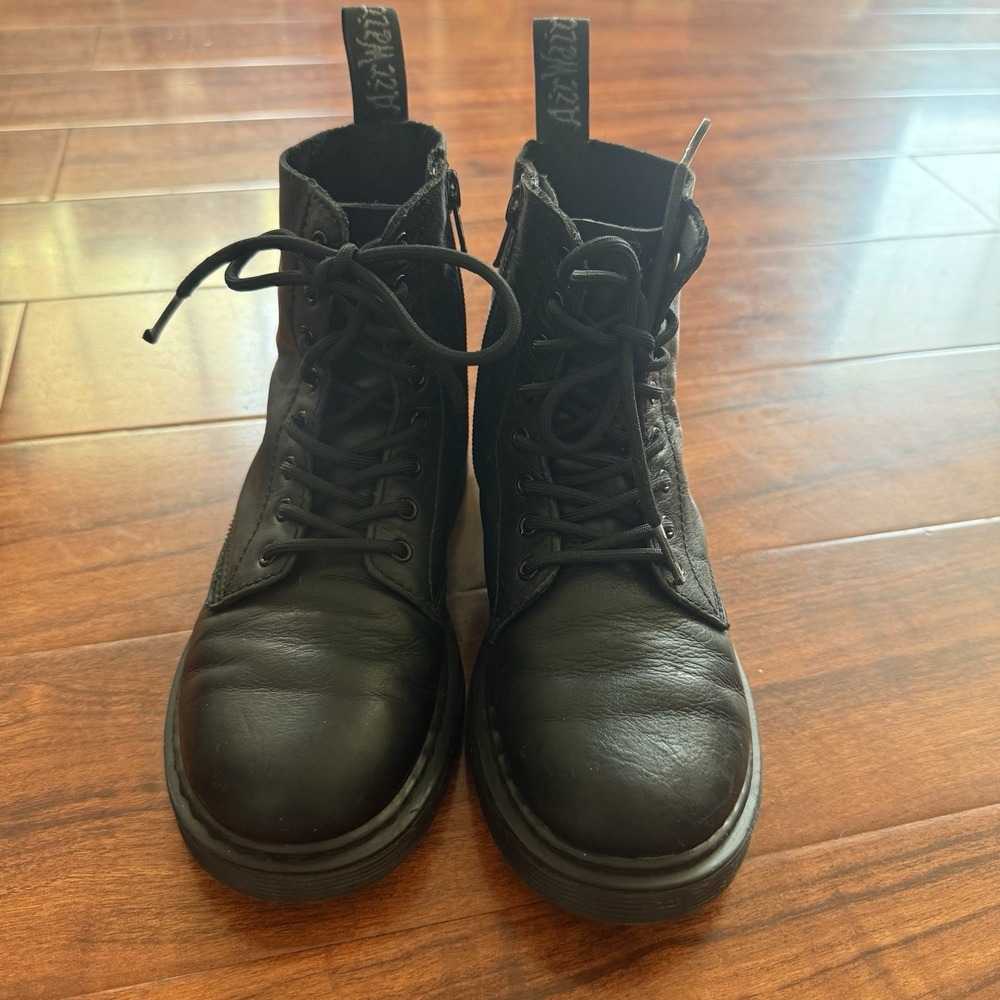 Dr. Martens 1460 Leather Lace Up Boots Kids Size 3 Womens Size 5 Black Side Zip - Picture 9 of 11